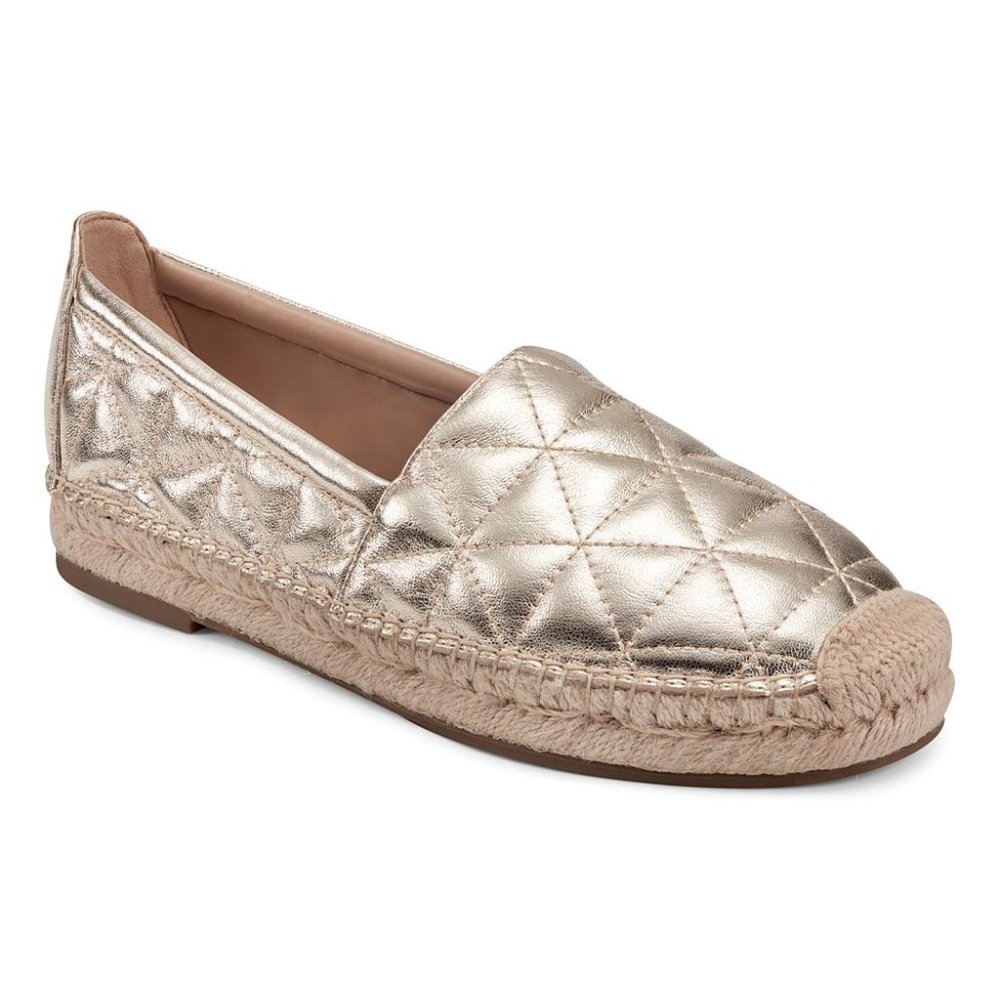 NEW Aerosoles  Soft Gold Metallic May Day Quilted Leather Espadrille